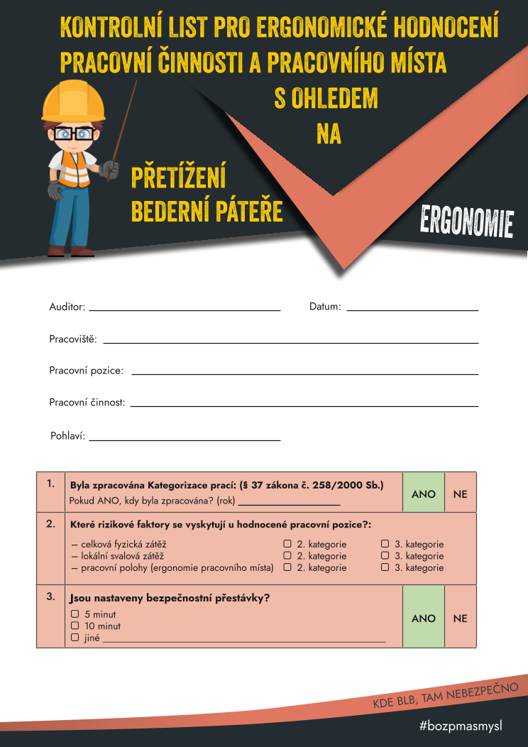 Checklist přetížení bederní páteře