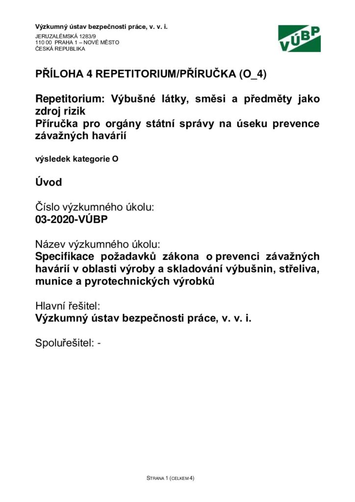 thumbnail of Repetitorium: výbušné látky, směsi a předmět jako zdroj rizik: příručka pro orgány státní správy na úseku PZH