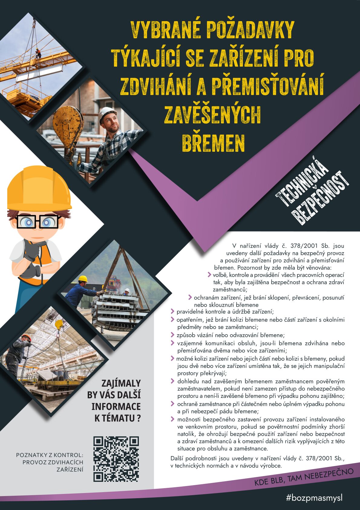 Vybrané požadavky týkající se zařízení pro zdvihání a přemisťování závěsných břemen